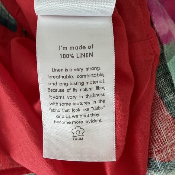 Farm Rio Dress XL Red Floral 100% Linen Tropical Summer Foliage Mini Resort - Picture 11 of 13